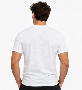Camiseta de Manga Corta para Hombre, Cuello Redondo, Algodón Slub Blanco, Estilo Casual, Etiqueta Personalizada en el Cuello - Product Image 3