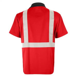 Chemise de travail haute visibilité pour homme, manches courtes, rouge avec bas noir et bandes argentées - Product Image 6