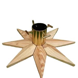 Support d'arbre de Noël en forme d'étoile pour décoration intérieure, utilisation au sol, support d'arbre de Noël en bois avec collier métallique - Product Image 1