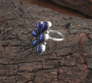 Wholesale Classic <b>Lapis</b> <b>Lazuli</b> Flower Gemstone <b>Ring</b> 925 Sterling Silver Bezel Cluster for Women Wedding Anniversary Party - Product Image 3