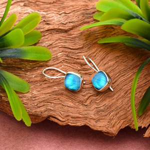 925 Sterling Silver Natural Labradorite Cushion Silver <b>Dangle</b> <b>Earrings</b> Handmade Gemstone Silver Jewelry Supplier - Product Image 2