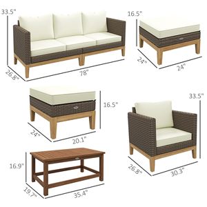 Set di Mobili da Giardino con Cuscini Bianco Crema, 5 Pezzi in Rattan PE, Arredamento per Conversazione - Product Image 3