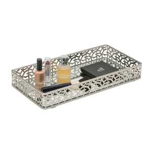 Bandeja de Almacenamiento Rectangular con Espejo y Marco Metálico, Diseño Moderno para Uso en Mesa - Product Image 1