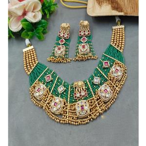 Conjunto de Collar y Pendientes Rajwadi de Diseño Encantador, Chapado en Oro de Alta Calidad, con Kundan, Polki y Moissanita, Moderno y Tradicional para Mujer - Product Image 1