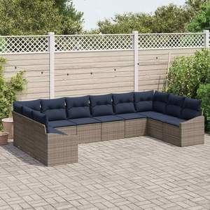 Set di divani in polyrattan sintetico grigio da 10 pezzi con cuscini per arredamento da giardino - Product Image 3