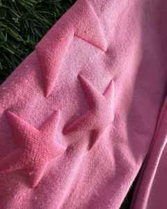 Sudadera con capucha unisex rosa con cremallera frontal, estampado de estrellas de dibujos animados, forro polar, estilo oversize, informal, para otoño, con estampado en relieve, de alta calidad - Product Image 5