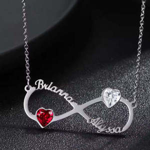 Collier élégant avec pendentif nom infini et pierre de naissance en forme de cœur, bijoux fins, pendentifs personnalisés avec noms, pendentifs romantiques en moissanite - Product Image 3