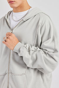 Wholesale Unisex Winter Heavy Weight 100% Cotton French Terry Zipper Breathable Pocket Puff Printed Embroidered Logo Hoodie - Product Image 3