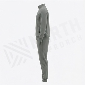 Survêtement gris pour homme, sweat-shirt à col montant avec fermeture éclair intégrale et poches latérales, coupe classique, vêtements de sport décontractés, tenue d'automne - Product Image 3
