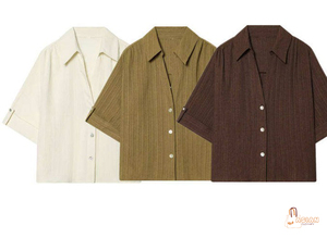 Camisa de Manga Corta para Mujer, Cuello Camisero, Color Sólido, Corte Holgado, Estilo Casual, Popelina, Todas las Temporadas, 100% Algodón - Product Image 4