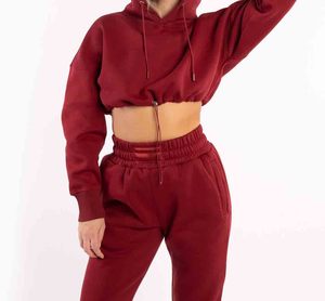 Conjunto Deportivo Rojo con Capucha para Mujer, Manga Larga, Color Sólido, Cierre con Cordón, Corte Holgado, Ropa de Otoño con Bolsillos Laterales - Product Image 6