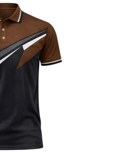 เสื้อโปโลชายสีน้ำตาลและสีดำแบบสั่งทำพิเศษ แขนสั้น ตัดต่อสีตัดกัน ระบายอากาศได้ดี ผลิตจากโพลีเอสเตอร์ เหมาะสำหรับเล่นกีฬากอล์ฟ ลำลอง และฝึกซ้อม - Product Image 4