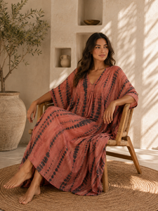 Robe longue maxi bohème tie-dye à épaules dénudées et col en V pour femme, 100 % coton, coupe moderne, tenue de soirée, 3XL - Product Image 4