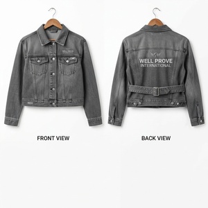 Chaqueta de Mujer Premium de 11 Oz y 373 GSM, Tejido de Algodón Denim Ecológico, Color Azul Medio Lavado, Diseño de Paneles a Medida, Logotipo Personalizado - Product Image 2