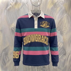 Chemise Snowgrace à rayures courtes respirante avec logo brodé, col en V, col rabattu, unisexe, adulte, coupe décontractée, toutes saisons - Product Image 3