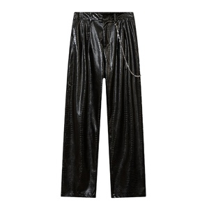 <b>Men</b> Classic Black Leather Pants Low Waist PU Stretch Trousers with Pocket Man Customized Leather Pants OEM 2026 custom - Product Image 1