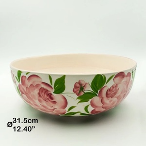Elegant Ceramic Serving Bowl with Handpainted Rose Artwork Wide Deep Design and Luxury Tabletop Presentation - Product Image 5