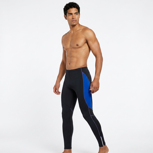 Men's Full Length Compression Leggings Solid Color Blue Panel <b>Spandex</b> Nylon Elastic Waist <b>Pants</b> - Product Image 5