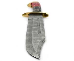 Couteau utilitaire artisanal en acier damas à motif torsadé, à pointe robuste, avec manche bicolore et garde en laiton en forme de S - Product Image 2