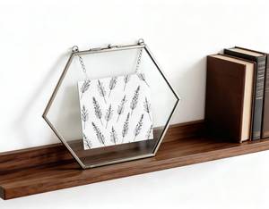 Cadre photo suspendu en verre et métal de forme hexagonale pour la décoration murale, avec 2 côtés en verre, cadre photo décoratif personnalisé - Product Image 1