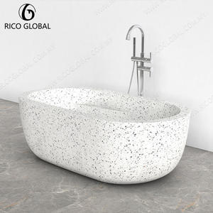 Bañeras Ovaladas Independientes de Piedra Sólida Contemporánea, Terazo con Acabado Pulido Elegante, Bañera Independiente Moderna - Product Image 1