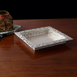 Plateau de service en métal pour aliments et desserts avec poignées, motifs floraux personnalisables, plateaux en laiton, décoration Ramadan Eid, plateau de luxe en argent - Product Image 2