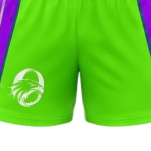 Men Neon Green Purple Sublimated Netball Jersey <b>Shorts</b> Set Polyester Athletic Team Uniform Side Stripe Panel Sports Wear - Product Image 6