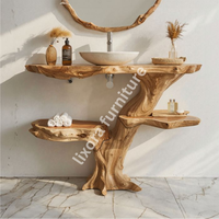 Luxury Handcrafted Tree Trunk Vanity Live Edge Shelves Solid Wood Artistic Bathroom Console Mirror Included Durable Eco-Friendly