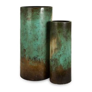Juego de jarrones modernos de bronce para mesa con acabado en pátina y asa - Product Image 2