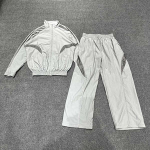 Custom Autumn Men's Embroidered Satin <b>Wind</b> <b>Breaker</b> Set Reflective Tracksuit Quick Dry Streetwear Hooded - Product Image 2