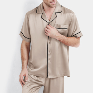 Conjuntos de Pijama de Dos Piezas de Seda Satinada Personalizados de Lujo para Hombre, Ropa de Dormir Transpirable con Logotipo Personalizado - Product Image 2