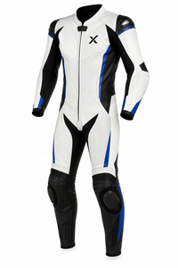 Combinaison de moto en cuir légère pour course sur circuit |   Blanc Noir Bleu |   Fabricant OEM ODM |   Qualité de conception haut de gamme | - Product Image 1