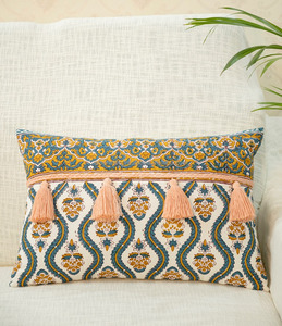 Funda de cojín decorativa con estampado de bloque de mano, algodón indio tradicional, patrón sólido Vintage Lumbar de 12x20 para exportaciones - Product Image 2