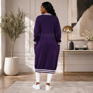 Cosh International Sorority Sisterhood Acrylic Full Sleeve Solid Color Casual <b>Purple</b> With White Trim And Button Closure - Product Image 5