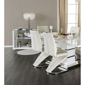 Base per sedia contemporanea a forma di Z in similpelle bianca, 2 sedie da pranzo con finitura cromata per arredamento casa o ufficio - Product Image 3