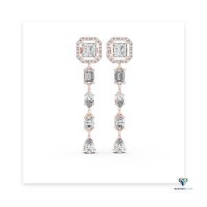 Pendientes de Oro Rosa de 2.812 CT con Diamantes Cultivados en Laboratorio de Corte Princesa y Forma Elegante en Oro Sólido de 18K - Product Image 6