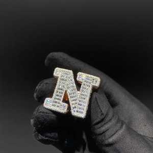 925 Silver Personalized Iced Out Letter <b>Initial</b> <b>Ring</b> VVS Moissanite Baguette Diamond Round Brilliant Cut Signet <b>Ring</b> - Product Image 5