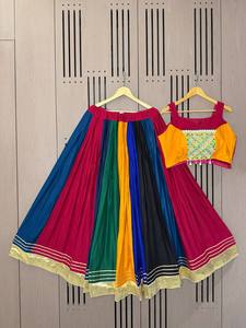 Colorful Silk Lehenga Choli <b>Mirror</b> Work Embroidery Traditional Indian Women's Special Set Navratri Garba Wrinkle Free Stitched - Product Image 2