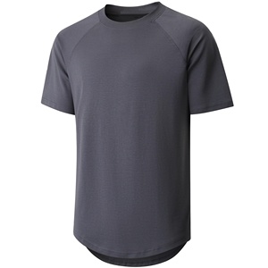 T-shirt en tricot à manches courtes pour homme, couleur gris foncé, col rond, séchage rapide, coupe classique, couleur unie, vêtement décontracté - Product Image 3