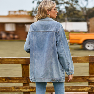 Chaqueta vaquera larga para mujer, estilo oversized, con cuello vuelto, botones y bolsillos con parches, ropa exterior informal para primavera - Product Image 5