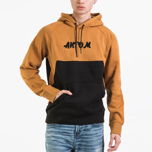 Wholesale Custom Color Block Hoodie <b>Men</b> Two Tone Tan <b>Black</b> Pullover Hoodies Heavyweight Cotton <b>Fleece</b> Streetwear Hoodies OEM/ODM - Product Image 3