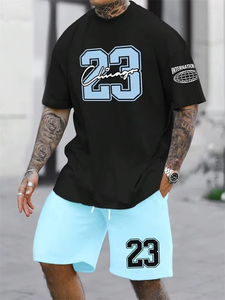 Mens 2-Piece <b>Knitted</b> Polyester/Cotton T-Shirt <b>Set</b> Slim Fit Casual Summer Crew Neck Digital Printing 220-240 Grams Fabric Weight - Product Image 5