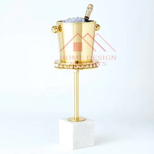 Stainless Steel Brass Plating <b>Champagne</b> Ice <b>Bucket</b> with Stand on Marble Base for Bar Party Decor/Beverage Wine Cooler with Stand - Product Image 1