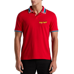 Chemises pour hommes sur mesure en polyester/coton épais, avec logo imprimé personnalisé, couleur unie, tissu tricoté ample et respirant, manches courtes - Product Image 1