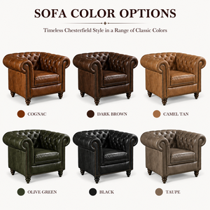 Sofá Individual Chesterfield de Cuero Marrón Vintage con Brazos Enrollados, Sofá Clásico para Sala de Estar u Oficina - Product Image 5