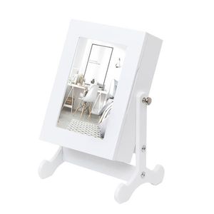 Armadietto Portagioie Bianco Piccolo con Specchio, Organizer da Tavolo con Base per Gioielli - Product Image 6