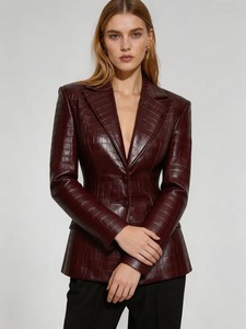 Blouson Bomber Femme Noir en Similicuir PU, Manches Longues, Col Montant, Fermeture Éclair, Coupe Courte, Couleur Unie, Vêtement d'Extérieur Automne 2026 - Product Image 4