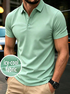T-shirt d'été pour homme en soie glacée à séchage rapide et toucher frais, T-shirt fin à manches courtes pour affaires, haut décontracté élastique de couleur unie pour le sport - Product Image 6