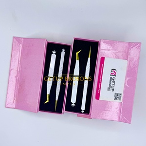 Pince à épiler courbée en acier inoxydable Getup Brosons Impex pour extensions de cils, pointe lisse or blanc - Product Image 5