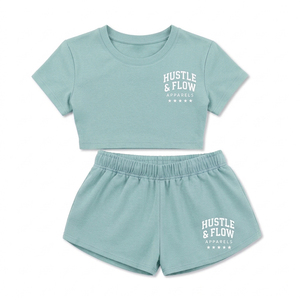 Conjunto de Verano Casual para Mujer: Top Corto y Shorts a Juego, Novedad en Color Liso con Estampado de Letras, Camiseta y Shorts de Punto, Conjunto Doble para Mujer - Product Image 1